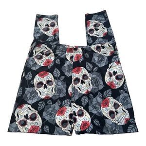 Leggings Women Black Skull Floral Goth Punk High-Rise Plus 3X-5X Stretch Yoga